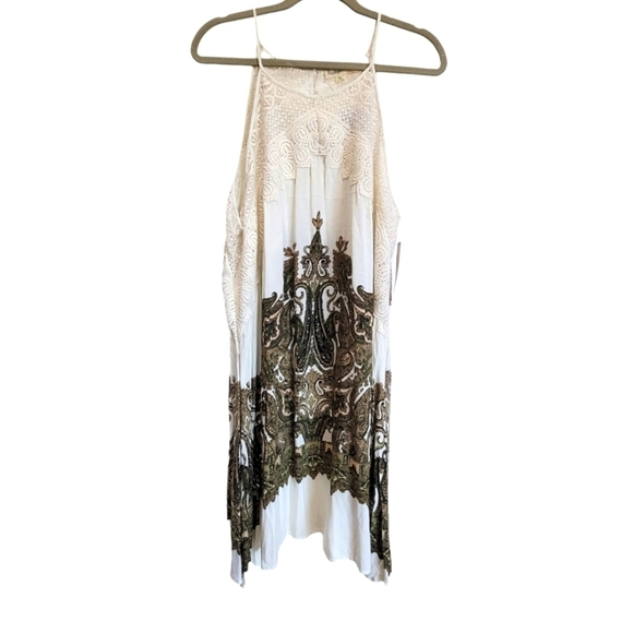 NWT XL Spaghetti Strap Embroidered  Paisley Print Midi Dress - Picture 1 of 7